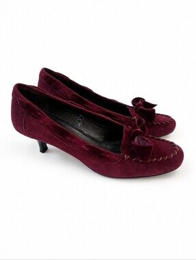 Coach Valentina Burgundy Suede Kitten Heels Velvet Bow Pumps Women Size 10